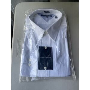 Tommy Hilfiger 17.5 34/35 Regular Fit Dress Shirt All White 100% Cotton